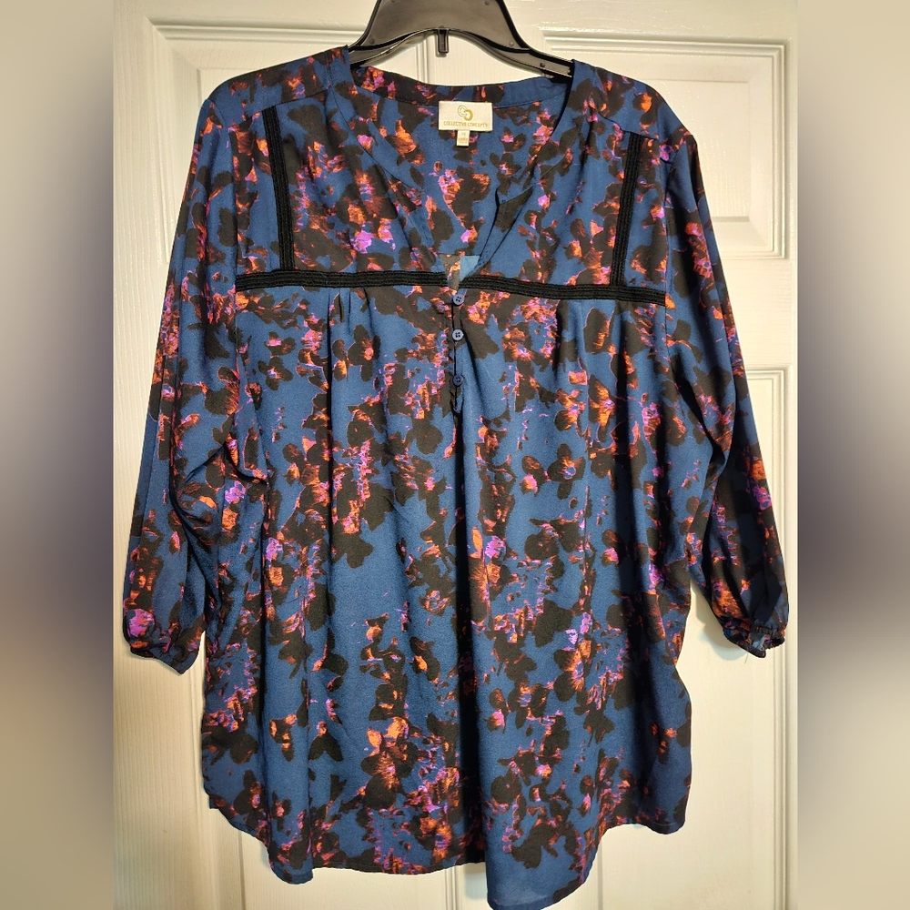 Collective Concepts Blue and Pink Floral Top